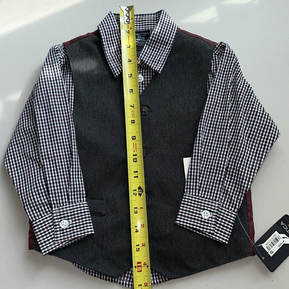 NWT Nautica 3pieces Checkered Shirt and Vest Set Size 3-T (Boy) - Picture 10 of 16